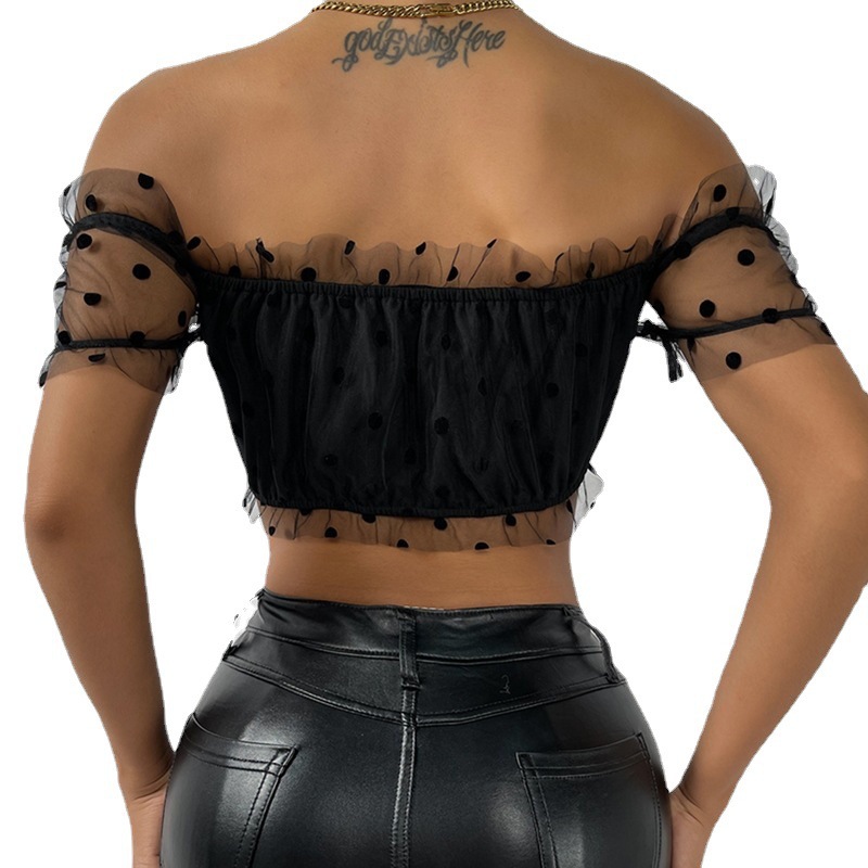 Mesh Polka Dot Slim Fit Cropped Navel