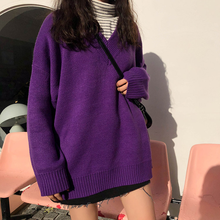 Title 2, All-match Long-sleeved V-neck Pullover Sweater