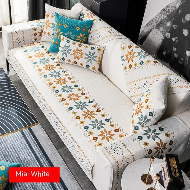 Bohemian Sofa Cushion Four Seasons Universal Chenille Non slip Cover White - Shop at LoveMi