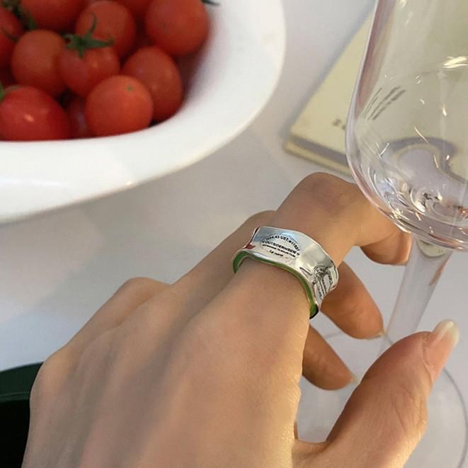 925 Silver Avocado Green Letter Wave Wide Ring