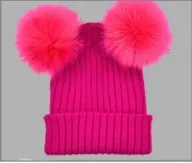 Knitted Contrast Color Double Ball Wool Beanie Rose Red - Shop at LoveMi