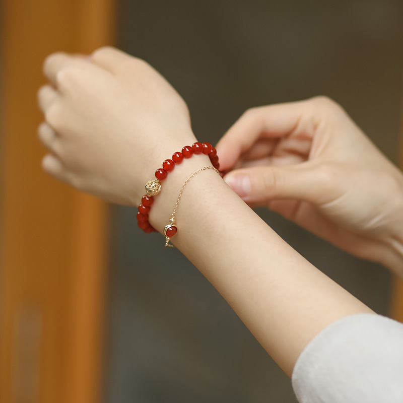 Title 2, Pulsera de cristal doble de ágata roja para muj...