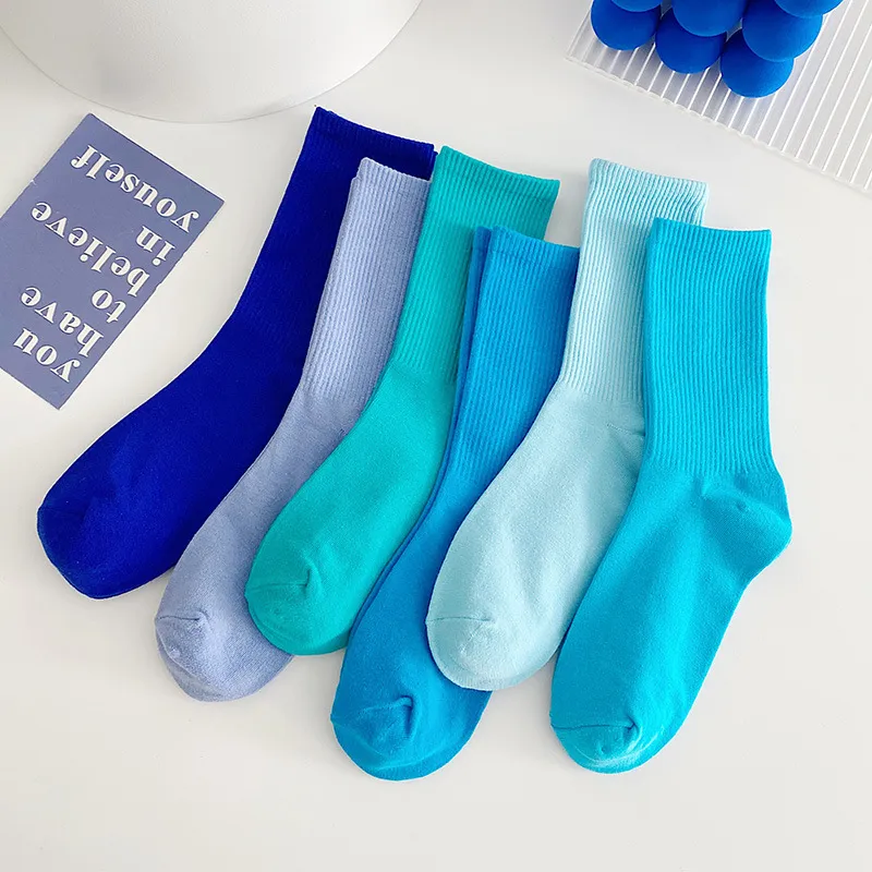 Klein Blue Socks Fashionable Mid-calf Design, Cotton Blend, Moisture-wicking, 6 Pairs,Stylish And Versatile - Blue