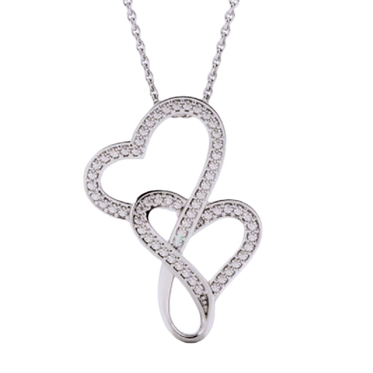 Title 3, S925 Sterling Silver Double Love Heart Ogrlica