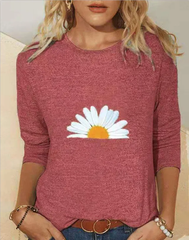 Casual Pullover Round Neck Loose Blouse Red - Shop at LoveMi