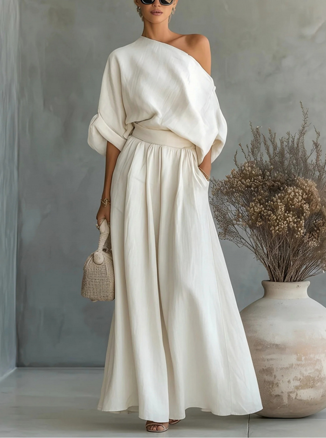 One-shoulder Off-the-shoulder Waist-tied Wide-leg Jumpsuit