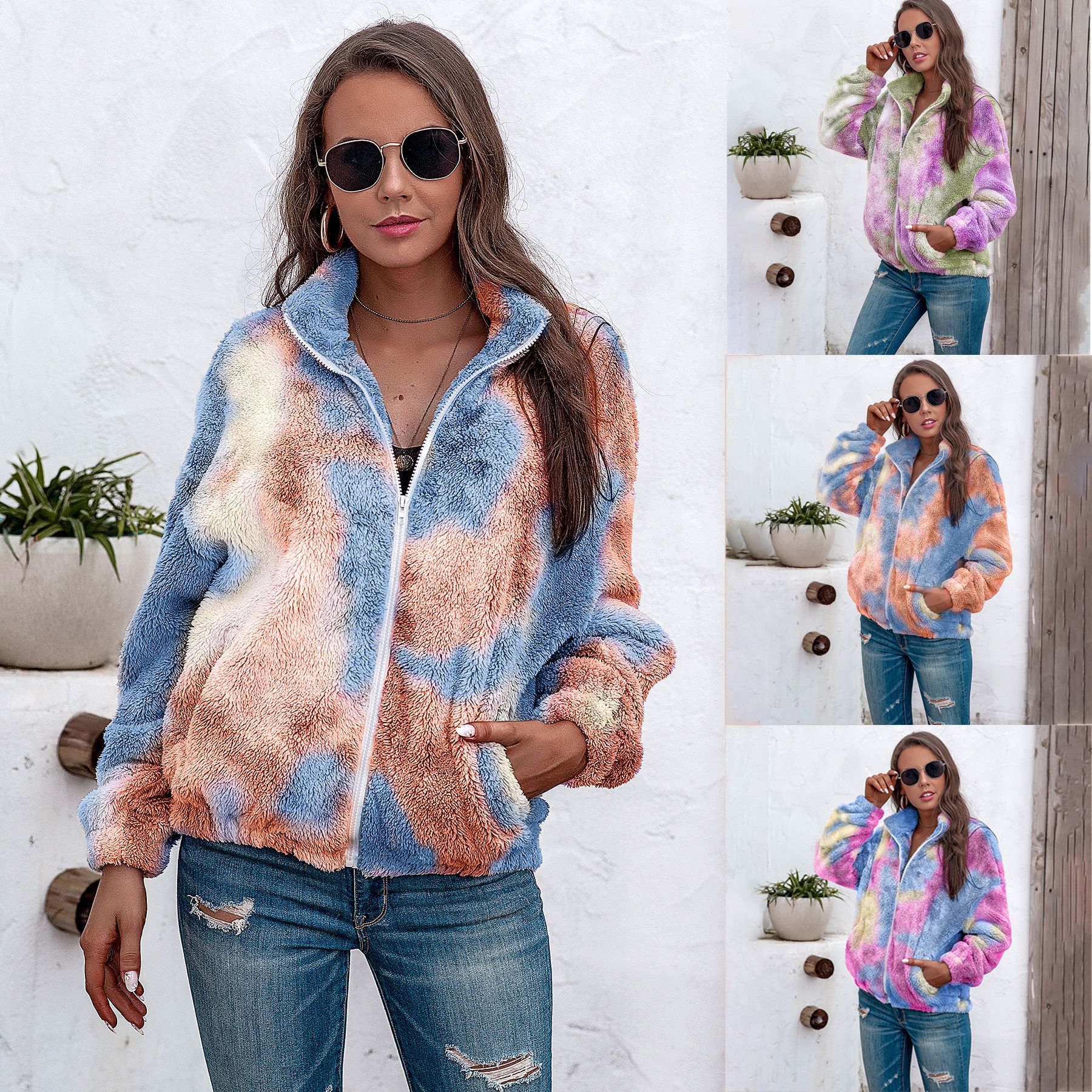 Title 7, Ladies tie-dye plush coat with zipper top