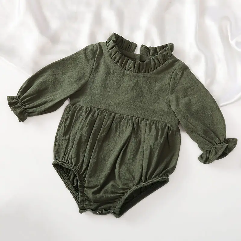 Solid Color Flying Sleeves Lace Neckline Baby Jumpsuit