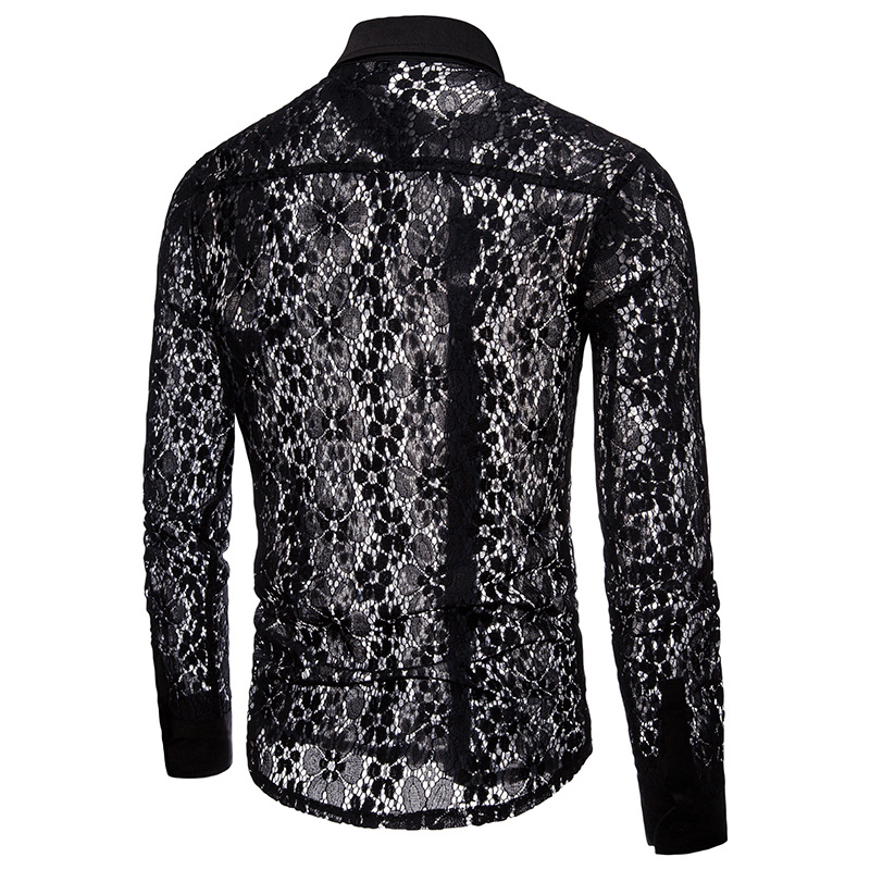 Title 5, Lace Solid Color Mens Long-sleeved Lapel Shirt...