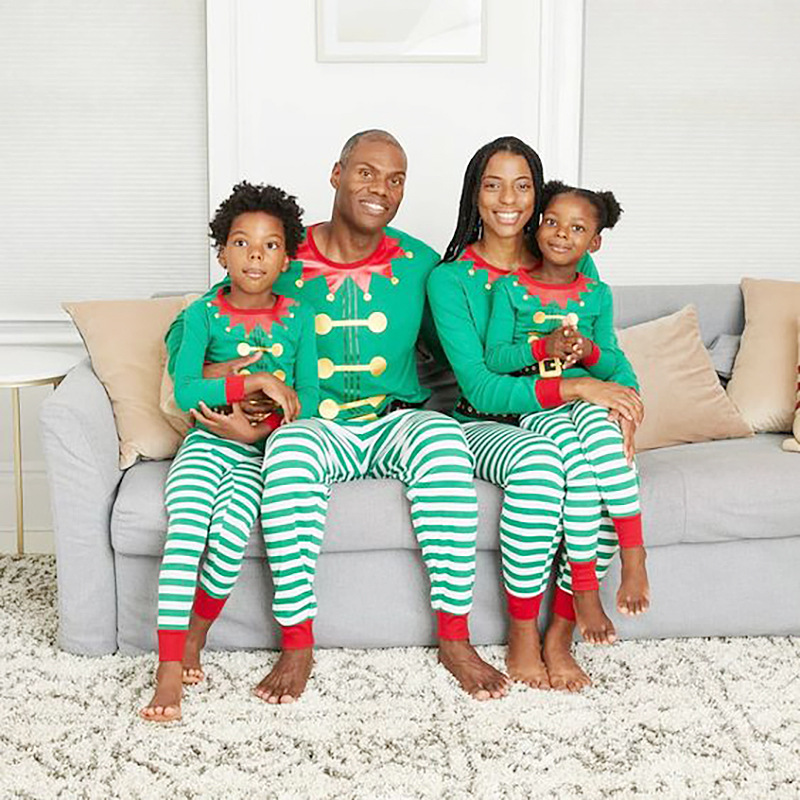 Christmas Stripe Printed Long Sleeve Pajama Set