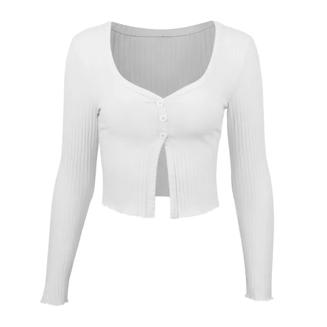 Long Sleeved Crop Cardigan Top Sexy Button Knit T shirt White - Shop at LoveMi
