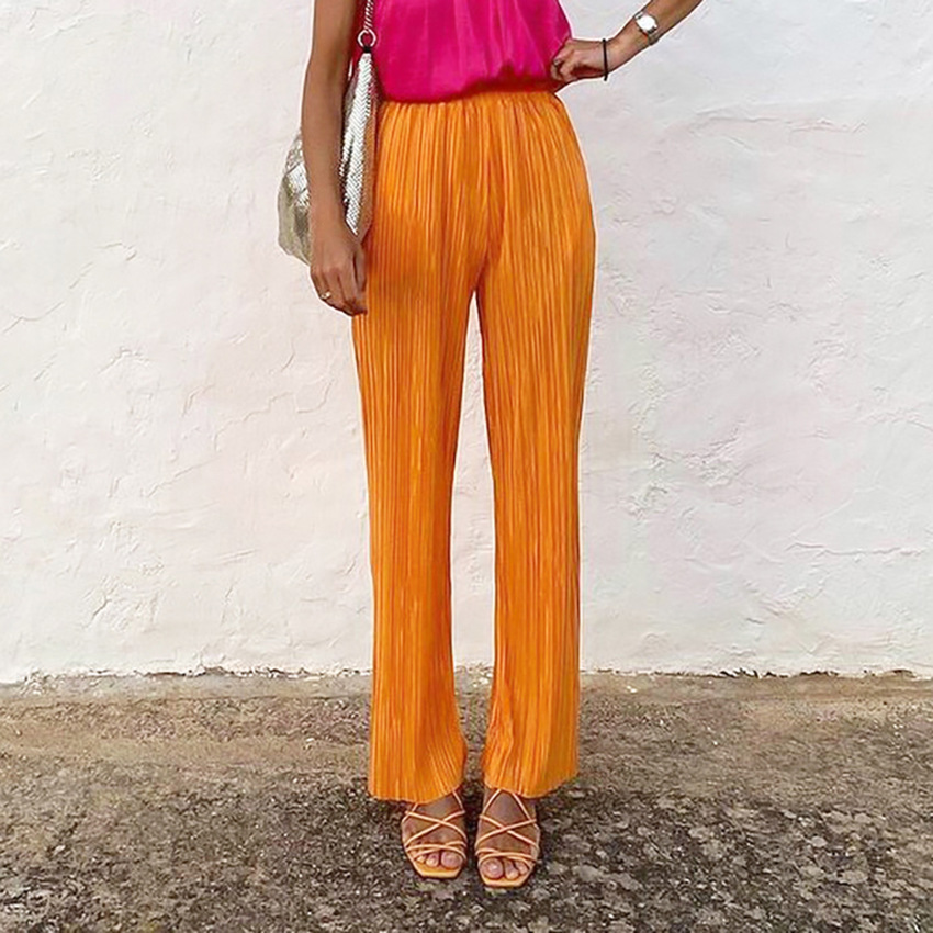 Title 4, Orange Yellow Loose Drape Trousers Slit High Wa...