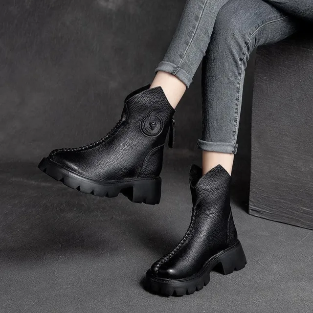 Single Boot Retro Knight Boots Thick soled Thick Heel Simple Martin Boots Black - Shop at LoveMi