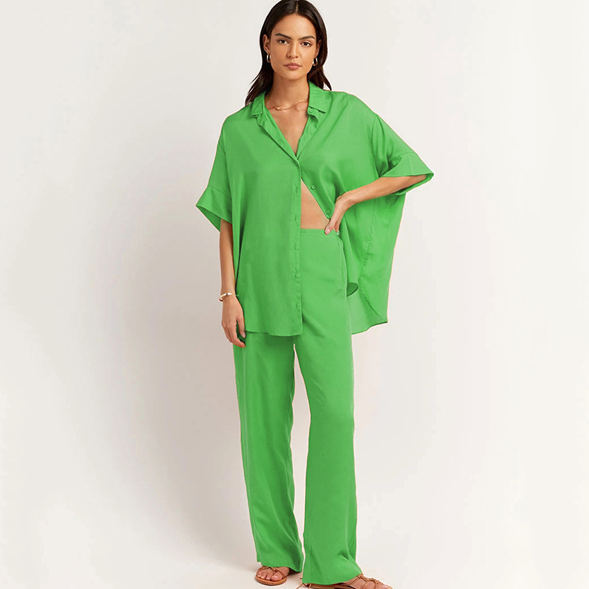 Women's Casual Loose Cotton Linen Shirt Trousers Two-piece Set