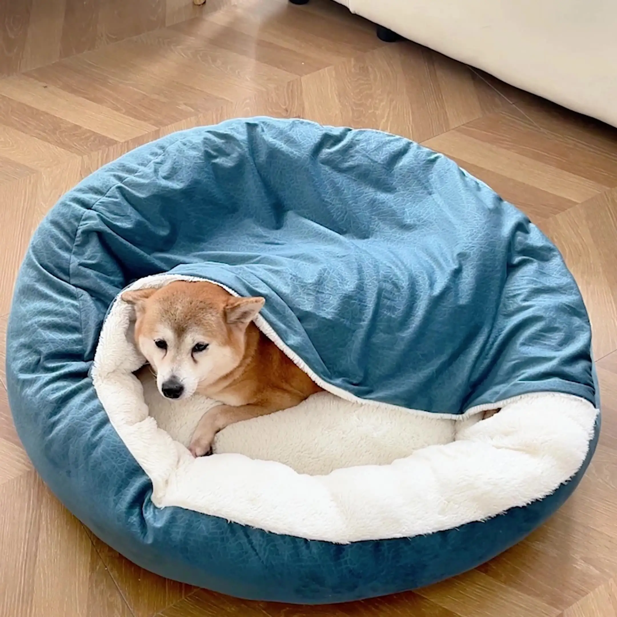 Orthopedic Dog Bed With Hooded Blanket Winter