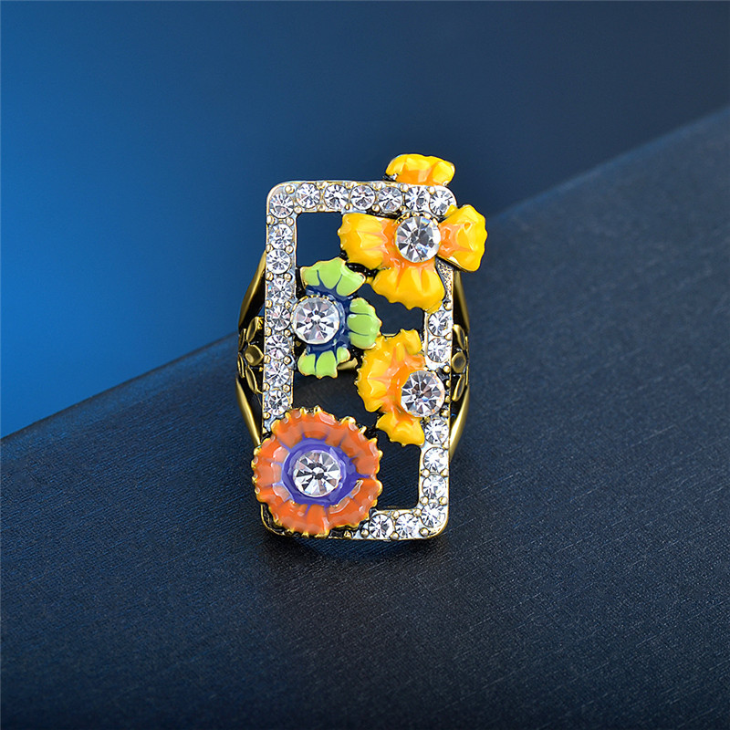 European And American Retro Colored Enamel Ring Gold-plated Color Separation Exaggerated
