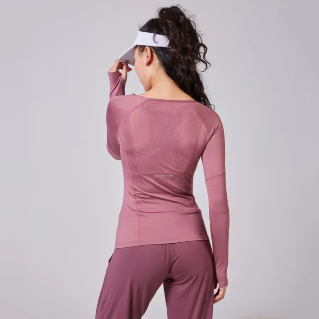 New Slim Yoga Fitness Running Long Sleeve Top Women Rose Red - Shop at LoveMi