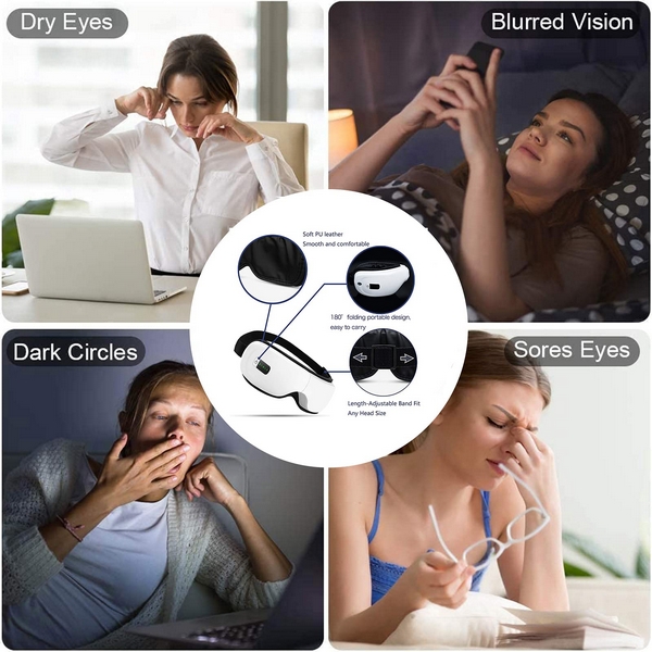 Heat Eye Massager with Music, Rechargeable. Health and wellness for your eyes. Spending hours working on the laptop or phone can cause fatigue for your eyes and mind. Fortunately, there are things you can do to alleviate headaches and provide relaxation. 