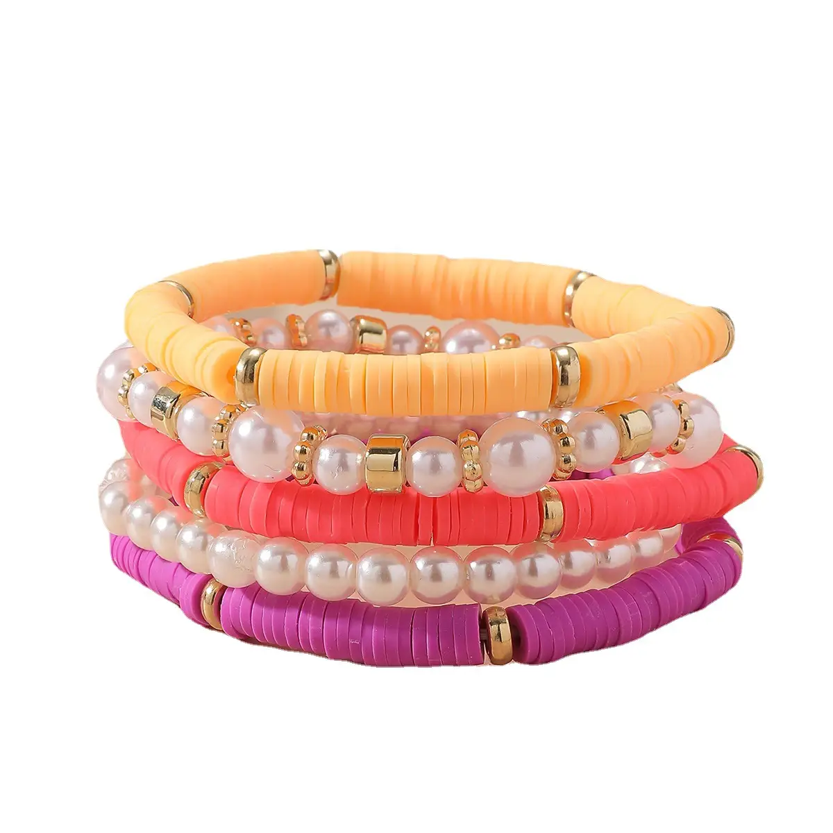 Bohemian Pearl Polymer Clay Bracelet Set