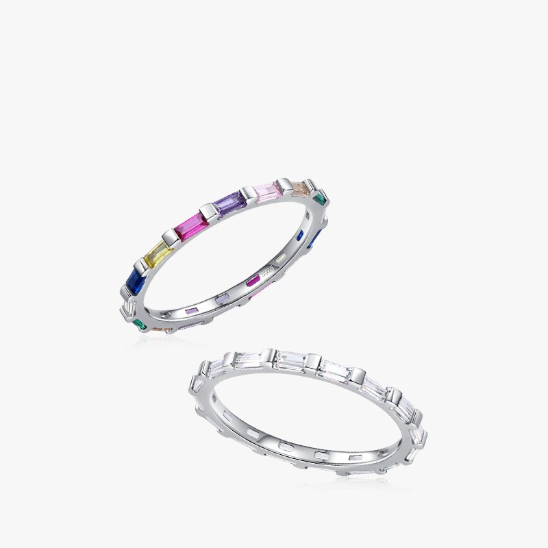 925 Silver Ring Geometric Rainbow Full Diamond Stackable