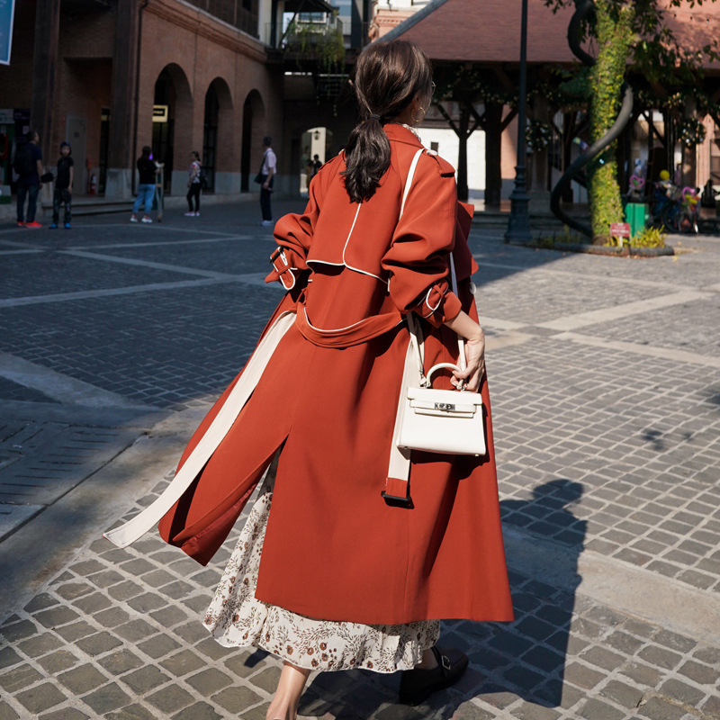 Temperament Pop Hit Color Windbreaker Women Brick Red - Shop at LoveMi