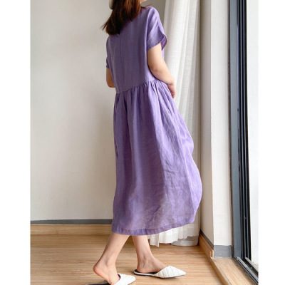 Women's Simple And Artistic Large Size Cotton And Linen Dress