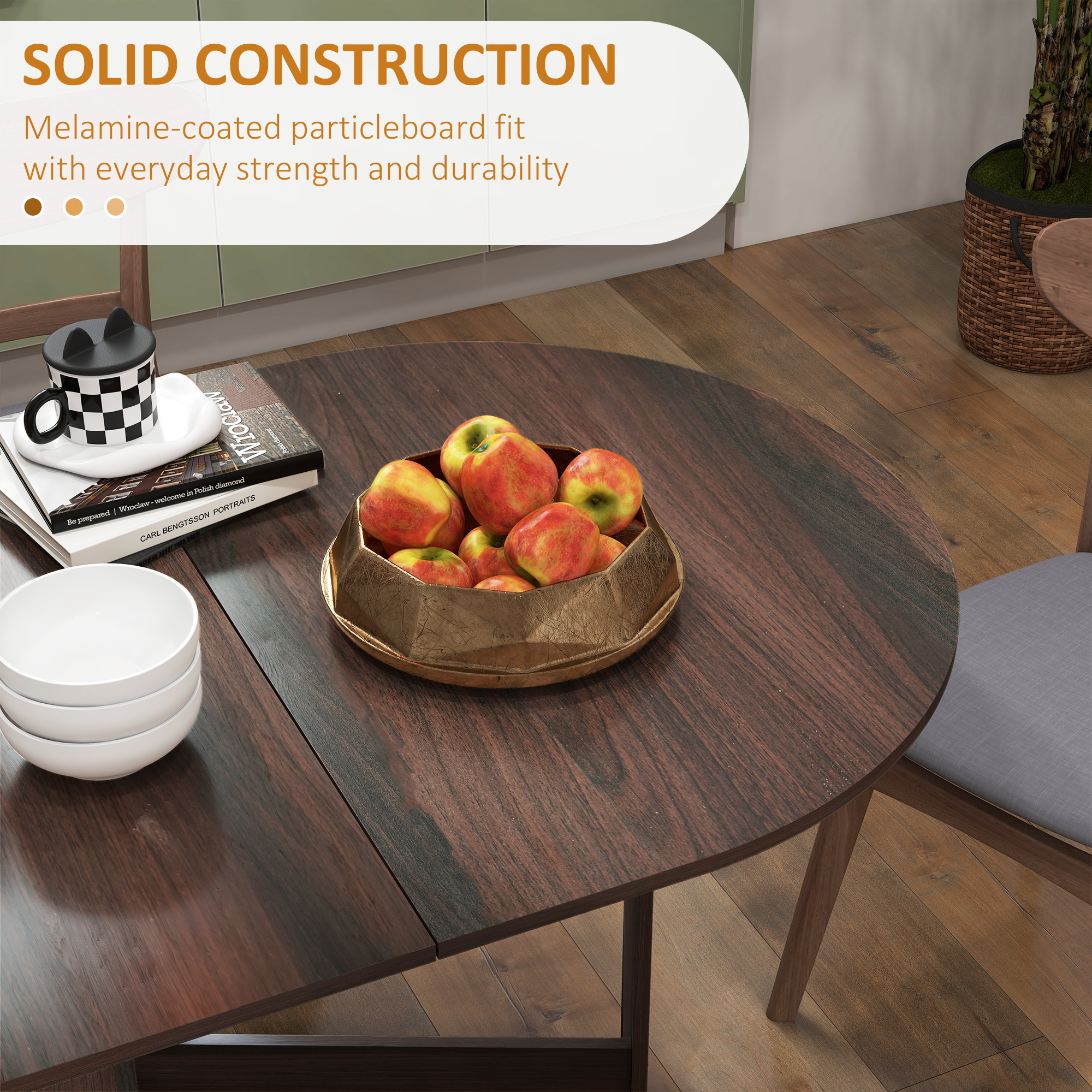 Folding dining table, suitable for small spaces, oval