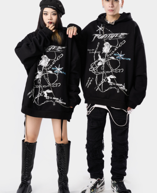 Printed Pullover Hoodie Loose Slouchy Breezy Heavy Top