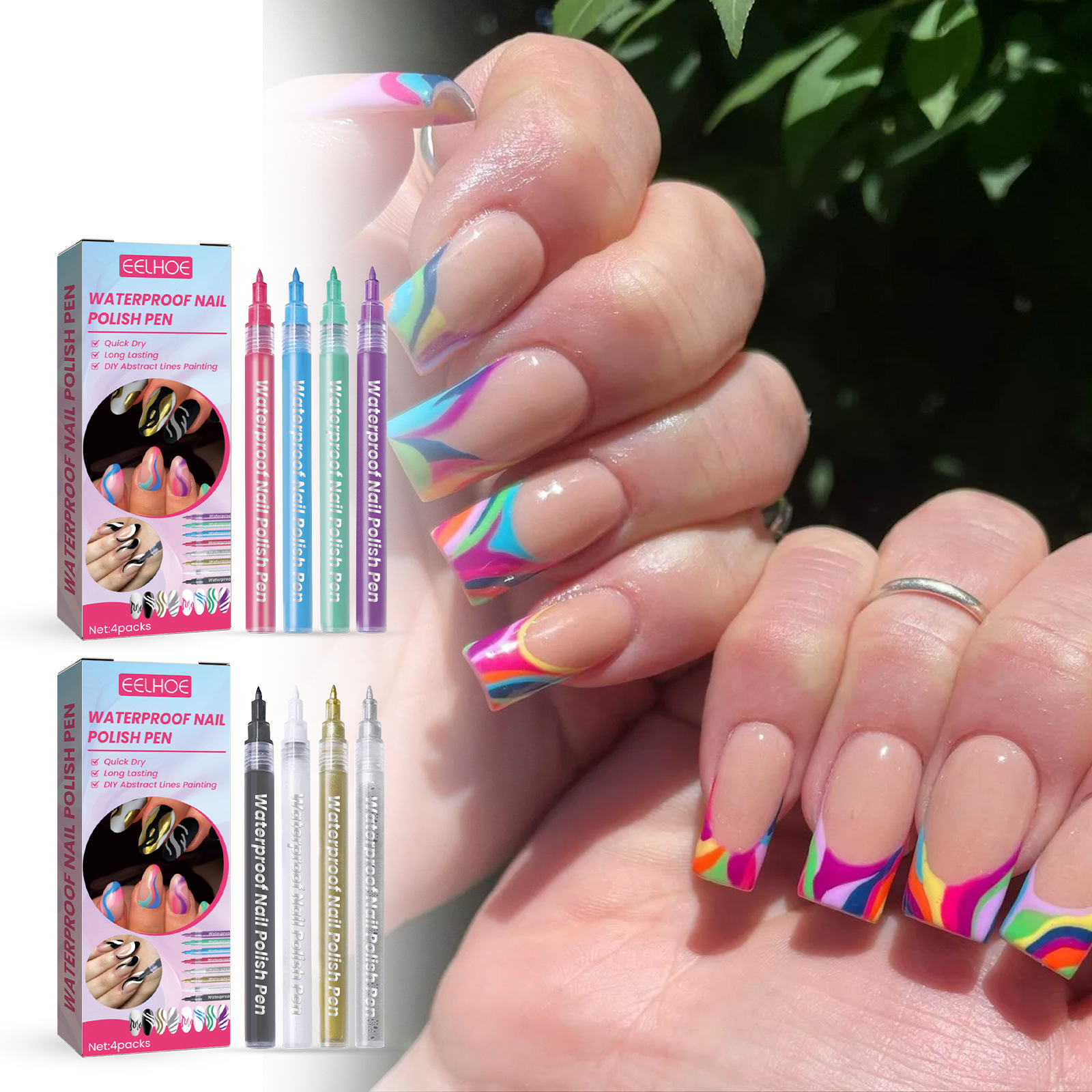 Nail Art Easy To Color Smudges Painted Nail Hook Line Pen