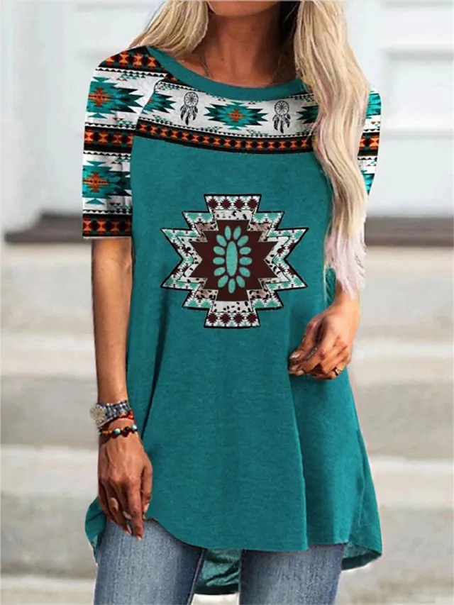 Round Neck Women's Casual Vintage T shirt Color2 L - Shop at LoveMi
