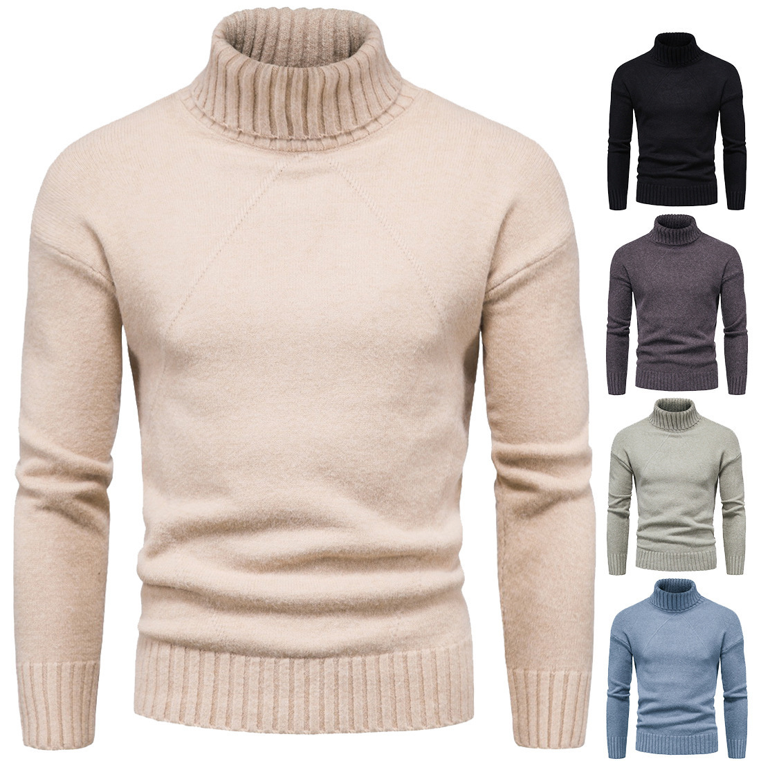 Men's Solid Color Knitwear High Neck Sweater