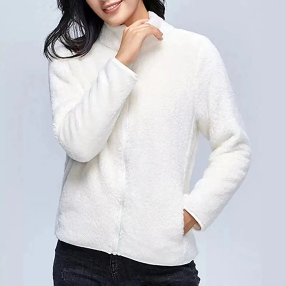 Women's Outdoor Fleece Cardigan Zipper Sweater - White