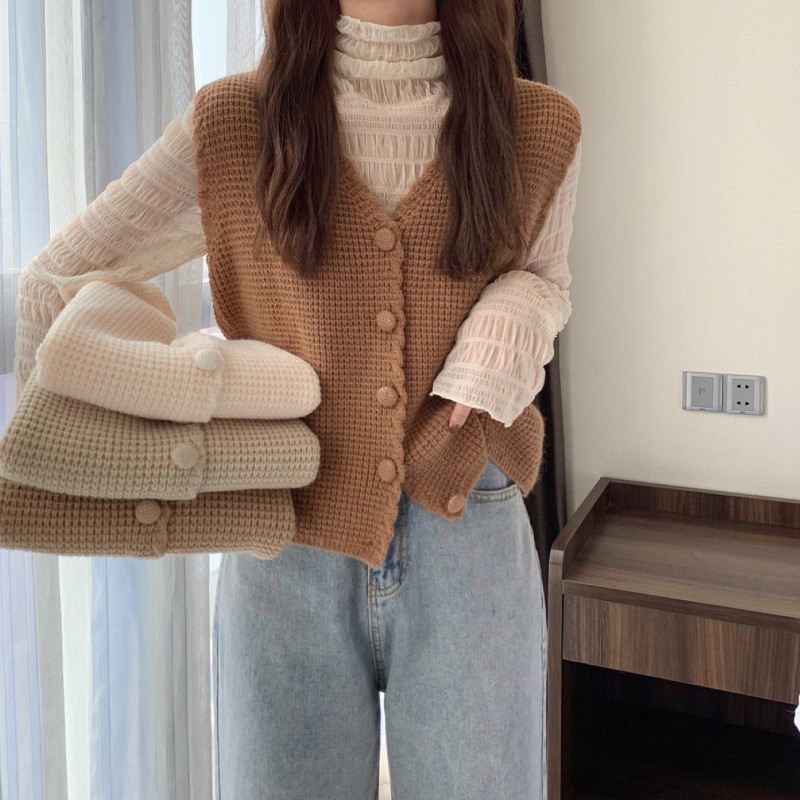 V Neck Knitted Cardigan Sweater Vest