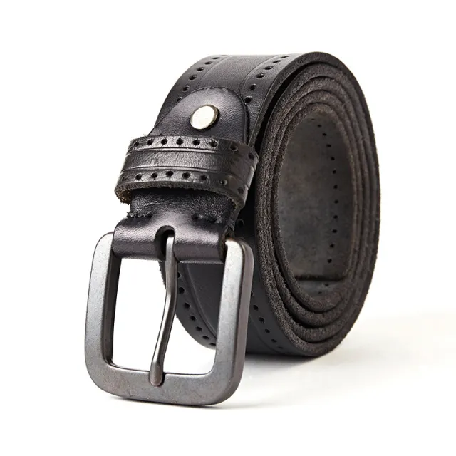 Men's Leather Belt Pin Buckle Top Layer Cowhide Casual Simple Black - Shop at LoveMi
