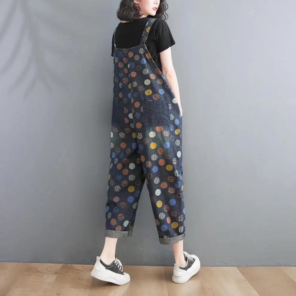 Women's Korean Version Of The New Wave Dot Printed Jeans Suspenders