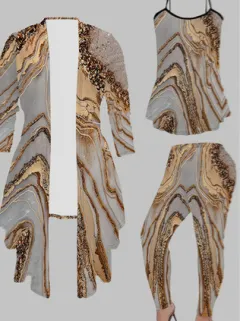 Women's 3 Suits Printed Cardigan Jacket With Soli - Style6 - View 1