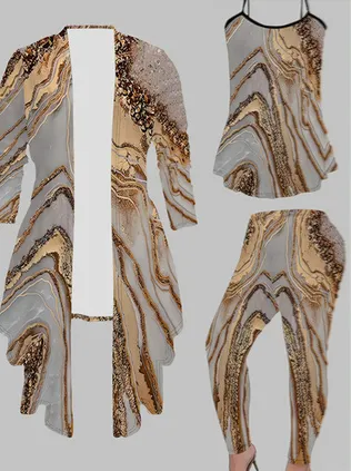 Women's 3 Suits Printed Cardigan Jacket With Soli - Style6