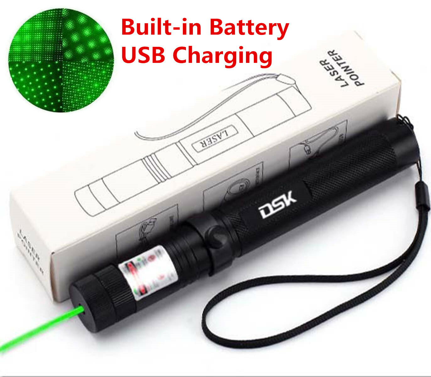 Green Laser Pointer Pen Light USB Rechargeable 990Miles 532NM Astronomy Visible Beam Light 1mw Flashlight