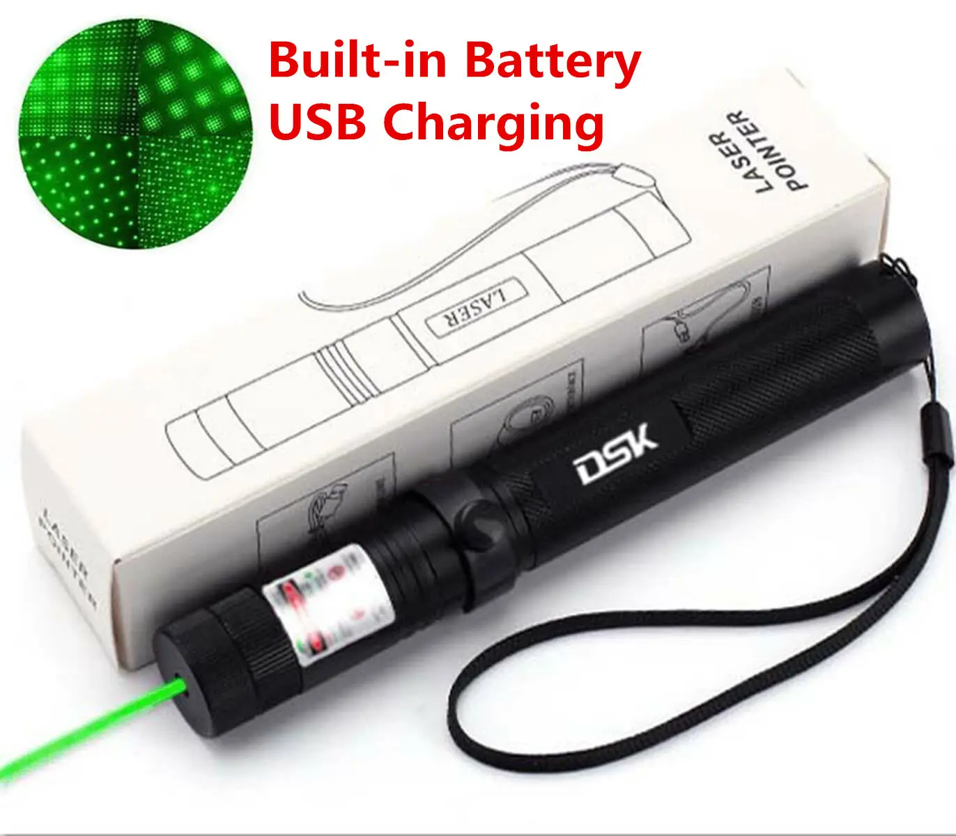 Green Laser Pointer Pen Light USB Rechargeable