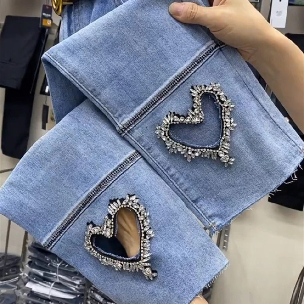Women's Fashion Love Hot Diamond Jeans