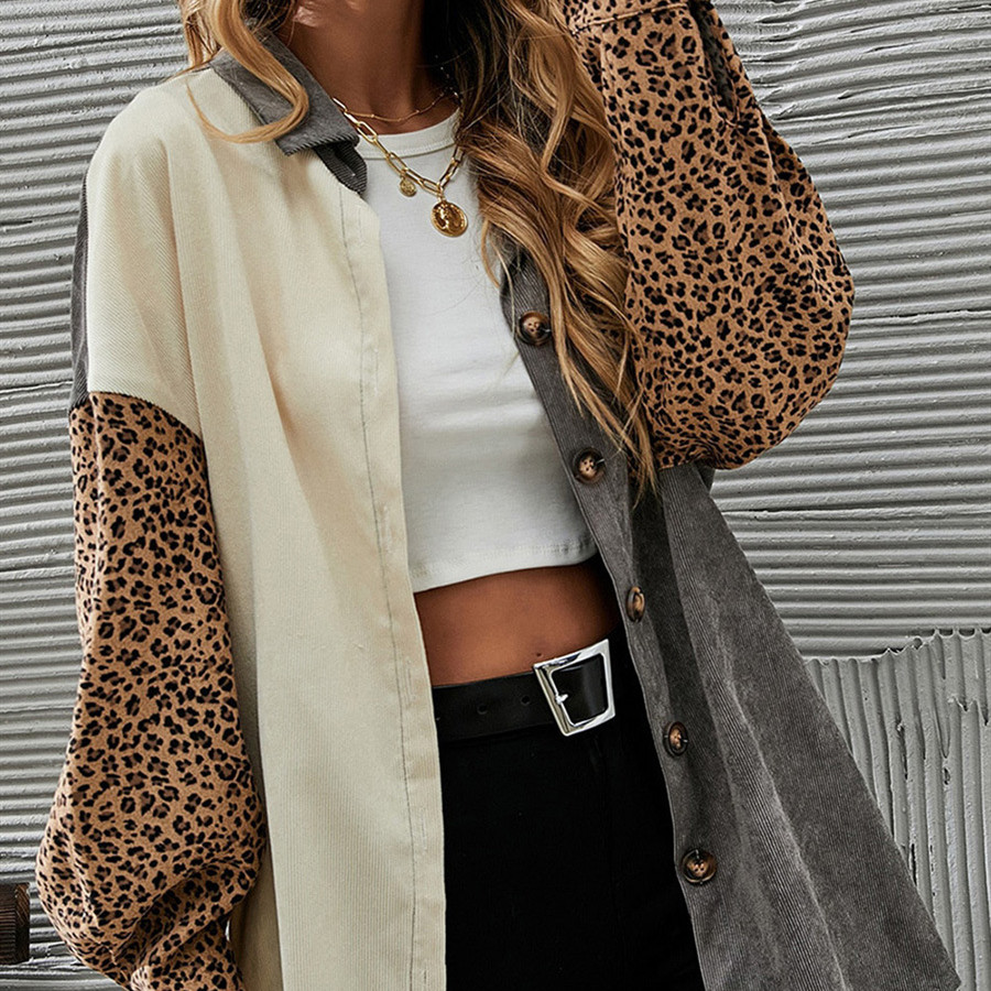 Title 2, Gray Color Block Leopard Patch Corduroy Pullover