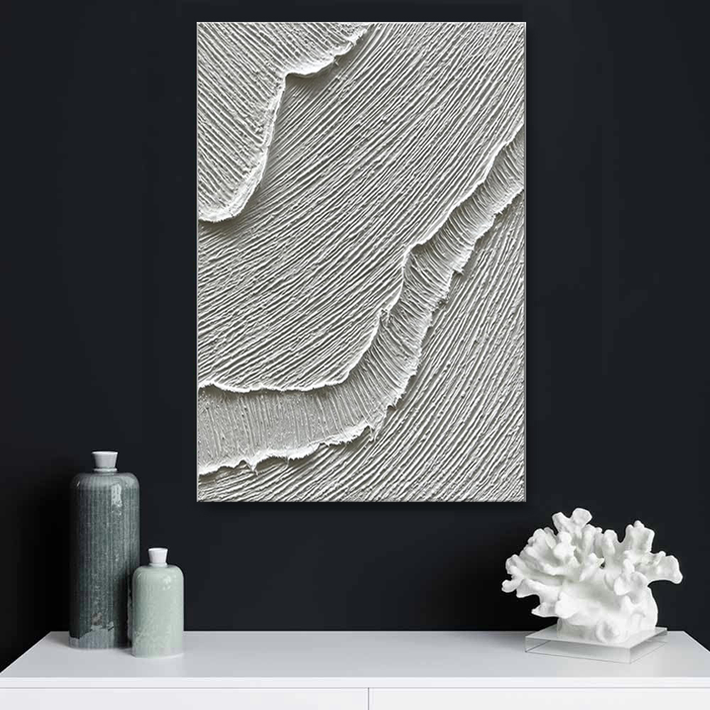White Waves Sand Texture Palette Knife Oil Painting Handmade Acrylic Art Canvas Unframed Wall Decor Picture For Home Living Room Bedroom Decoration