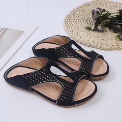 Summer New Style Flat-Bottomed Hollow Carved Hot-Drilled Fish Mouth Female Sandals And Slippers - Blue - View 1