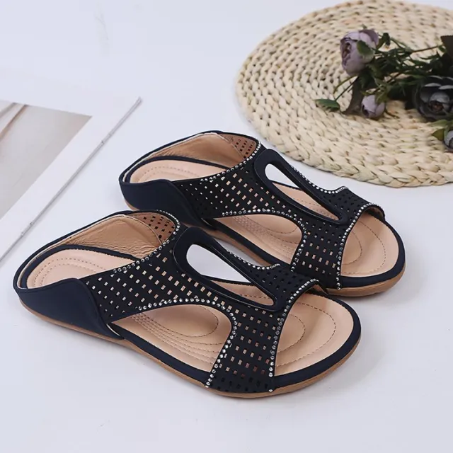 Summer New Style Flat Bottomed Hollow Carved Hot Drilled Fish Mouth Female Sandals And Slippers Blue - Shop at LoveMi
