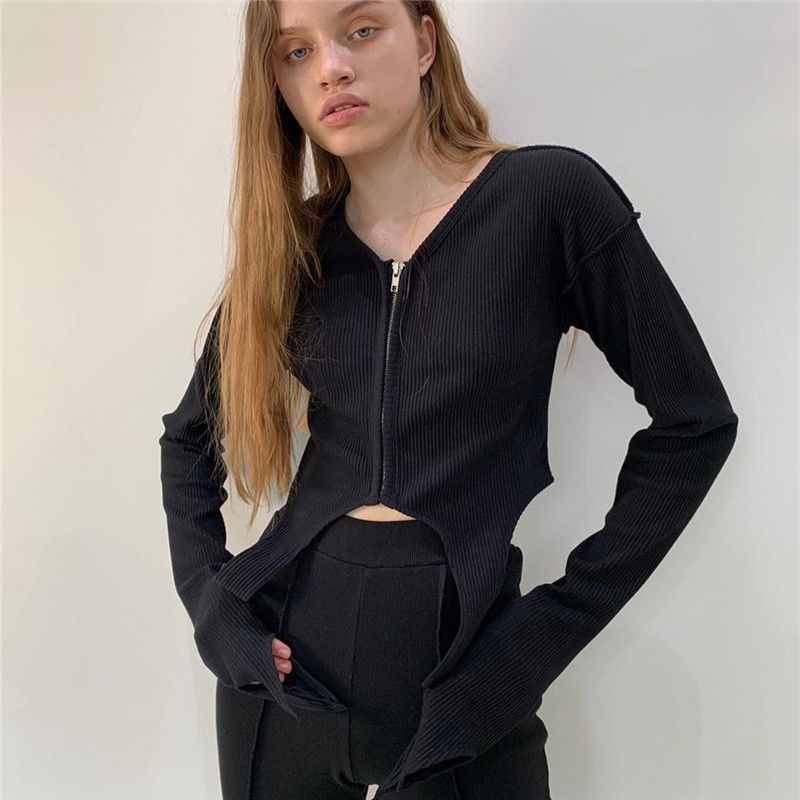 Design Niche Long Sleeved T Shirt Jacket Early Autumn Cropped Top