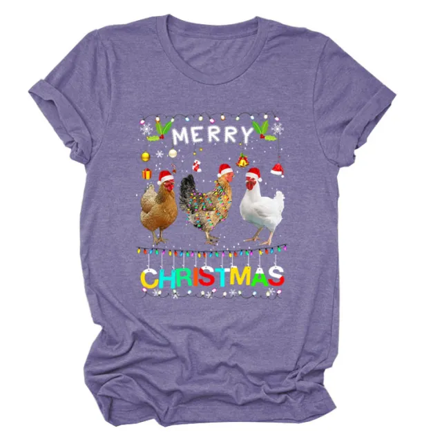 Europe And The United States Christmas Printed Casual Ladies Short sleeved T shirt Purple Color - Shop at LoveMi