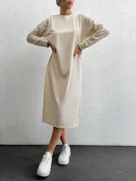 Cotton Solid Split Hem Sweatshirt Dress