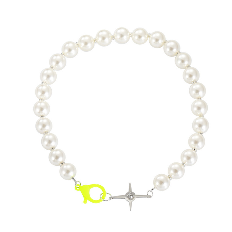 Hip Hop Pearl Stitching Clavicle Chain Japanese And Korean Portrait Cross Chain