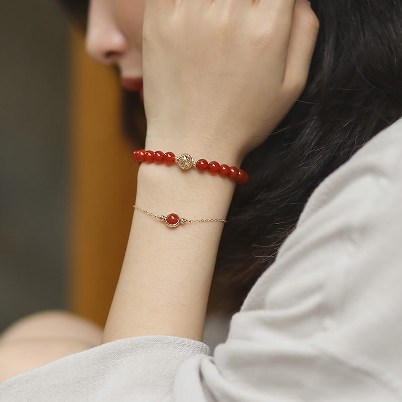 Title 7, Rotes Achat Doppel Kristall Armband für Damen. ...