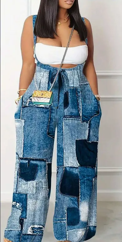 Plus Size Backless Pleated Gradient Color Wide Leg Jumpsuit With Suspender Pants Multicolor - Shop at LoveMi